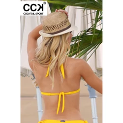 Kép 3/3 - Napsárga basic, kellékes, push up háromszög formakosaras bikini felső