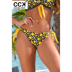 Kép 2/3 - Szürke-sárga-fehér pöttyös, hagyományos fazonú, megkötős bikini alsó