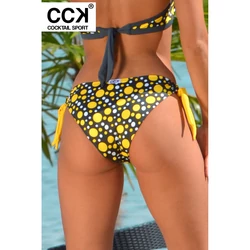 Kép 1/3 - Szürke-sárga-fehér pöttyös, hagyományos fazonú, megkötős bikini alsó