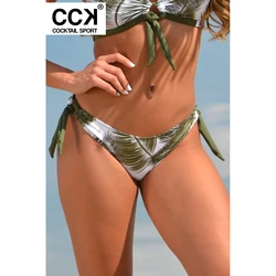 Kép 2/3 - Zöld pálma mintás, hagyományos fazonú, megkötős bikini alsó