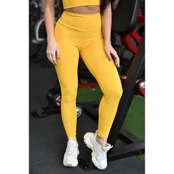 Kép 2/3 - Napsárga basic magasderekú női fitness sport leggings