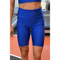 Kép 2/3 - Királykék fényes, magasderekú női fitness biciklis short