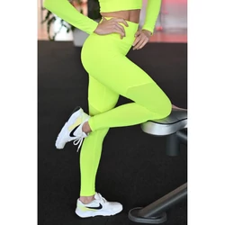 Kép 2/3 - Neon sárga, "mesh" betétes női fitness sport leggings