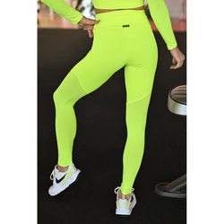 Kép 3/3 - Neon sárga, "mesh" betétes női fitness sport leggings