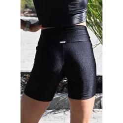Kép 3/4 - Fekete fényes, magasderekú női fitness középhosszú short