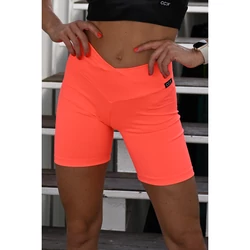 Kép 2/4 - Neon korall (rio) basic, húzott fenekű, V derekú női középhosszú short