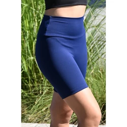 Kép 1/3 - Sötétkék basic, magasderekú női fitness középhosszú short