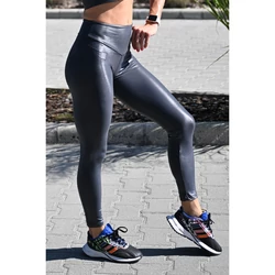 Kép 2/3 - Grafitszürke extra fényes, csiszolt, húzott fenekű női leggings
