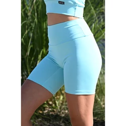 Kép 1/3 - Vízkék basic, magasderekú női fitness középhosszú short