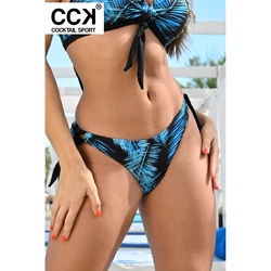 Kép 2/3 - Fekete-türkizkék pálmalevél mintás, hagyományos fazonú, megkötős bikini alsó