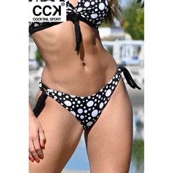 Kép 2/3 - Fekete-fehér vegyes pöttyös, hagyományos fazonú, megkötős bikini alsó