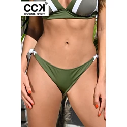 Kép 2/3 - Oliva-fehér-terra, oldalt megkötős, hagyományos fazonú tricolor bikini alsó.