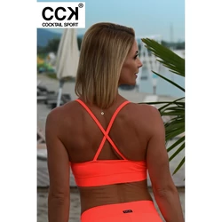 Kép 3/3 - Neon korall (rio) basic, kivehető szivacsos, sportos háromszög bikini felső