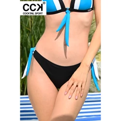 Kép 2/3 - Fekete-fehér-türkizkék, tricolor brazil tanga fazonú bikini alsó.