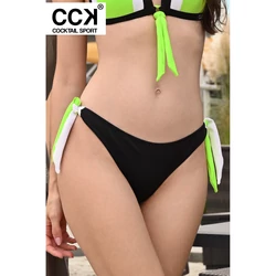 Kép 2/3 - Fekete-fehér-neon zöld, tricolor brazil tanga fazonú bikini alsó.