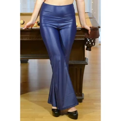 Kép 1/6 - Sötétkék extra fényes, csiszolt, magasderekú, bő szárú leggings