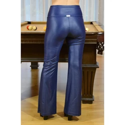 Kép 6/6 - Sötétkék extra fényes, csiszolt, magasderekú, bő szárú leggings