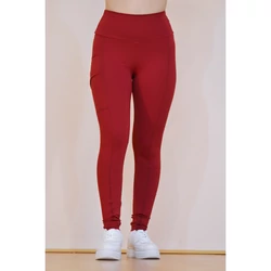 Kép 2/7 - Zsebes, basic magasderekú női fitness sport leggings, bordó (fresa)