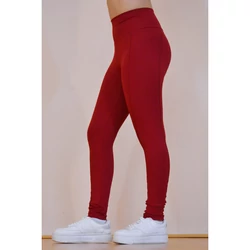 Kép 3/7 - Zsebes, basic magasderekú női fitness sport leggings, bordó (fresa)