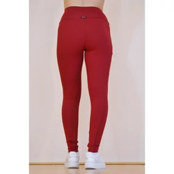 Kép 5/7 - Zsebes, basic magasderekú női fitness sport leggings, bordó (fresa)