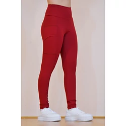 Kép 7/7 - Zsebes, basic magasderekú női fitness sport leggings, bordó (fresa)