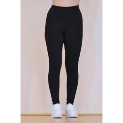 Kép 2/7 - Zsebes, basic magasderekú női fitness sport leggings, fekete