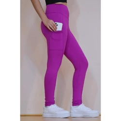 Kép 1/10 - Zsebes, basic magasderekú női fitness sport leggings, fukszia