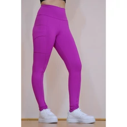 Kép 9/10 - Zsebes, basic magasderekú női fitness sport leggings, fukszia