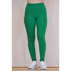 Kép 3/8 - Zsebes, basic magasderekú női fitness sport leggings, fűzöld