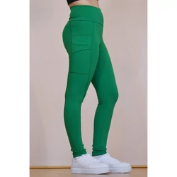 Kép 4/8 - Zsebes, basic magasderekú női fitness sport leggings, fűzöld