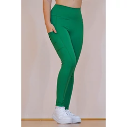 Kép 1/8 - Zsebes, basic magasderekú női fitness sport leggings, fűzöld