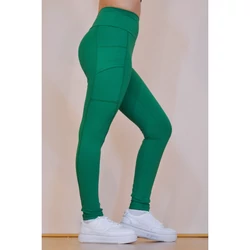 Kép 6/8 - Zsebes, basic magasderekú női fitness sport leggings, fűzöld