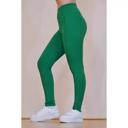 Kép 7/8 - Zsebes, basic magasderekú női fitness sport leggings, fűzöld