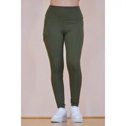 Kép 4/11 - Zsebes, basic magasderekú női fitness sport leggings, khakizöld