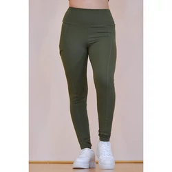Kép 5/11 - Zsebes, basic magasderekú női fitness sport leggings, khakizöld