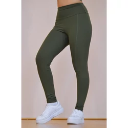 Kép 6/11 - Zsebes, basic magasderekú női fitness sport leggings, khakizöld