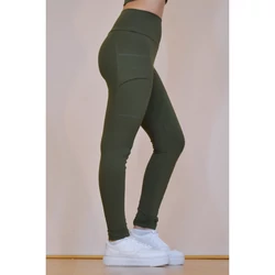 Kép 8/11 - Zsebes, basic magasderekú női fitness sport leggings, khakizöld