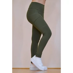 Kép 9/11 - Zsebes, basic magasderekú női fitness sport leggings, khakizöld