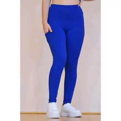 Kép 2/8 - Zsebes, basic magasderekú női fitness sport leggings, királykék