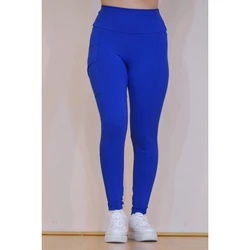 Kép 3/8 - Zsebes, basic magasderekú női fitness sport leggings, királykék