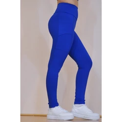 Kép 8/8 - Zsebes, basic magasderekú női fitness sport leggings, királykék