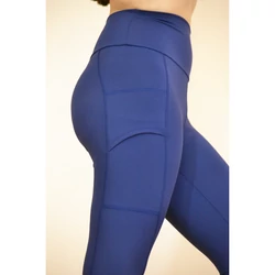 Kép 2/9 - Zsebes, basic magasderekú női fitness sport leggings, sötétkék