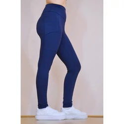 Kép 7/9 - Zsebes, basic magasderekú női fitness sport leggings, sötétkék