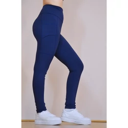 Kép 8/9 - Zsebes, basic magasderekú női fitness sport leggings, sötétkék