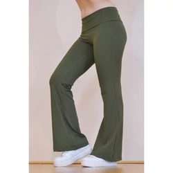 Kép 3/7 - Khakizöld basic magasderekú, bő szárú leggings