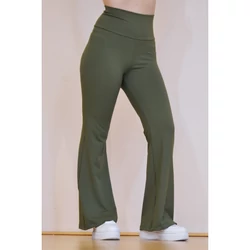 Kép 5/7 - Khakizöld basic magasderekú, bő szárú leggings