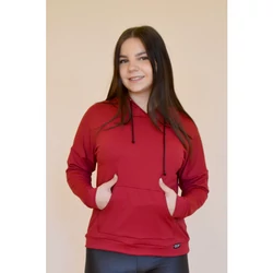 Kép 1/8 - Kenguruzsebes, kapucnis fitnesz felső, bordó (fresa)