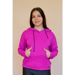 Kép 1/8 - Kenguruzsebes, kapucnis fitnesz felső, fukszia