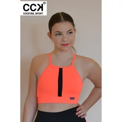 Kép 1/3 - Neon korall (rio) - fekete basic betétes sport top