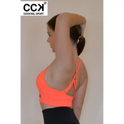 Kép 2/3 - Neon korall (rio) - fekete basic betétes sport top